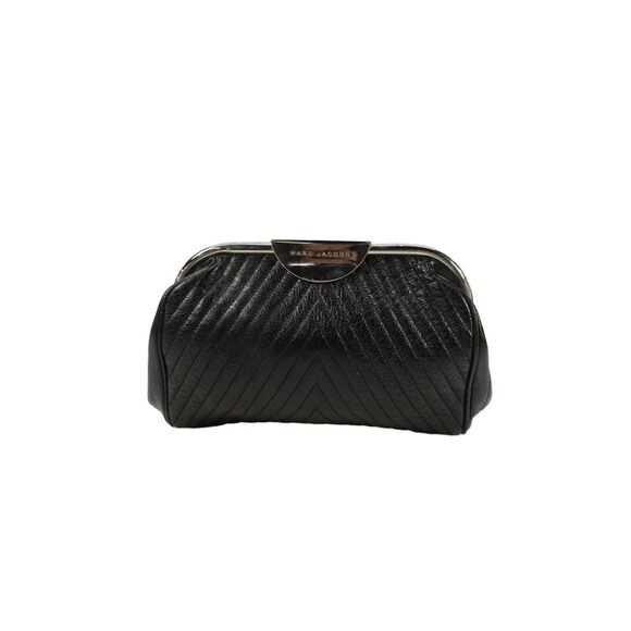 Marc Jacobs Handbags - Marc Jacobs Womens Leather Silver Tone Clutch Handbag Black